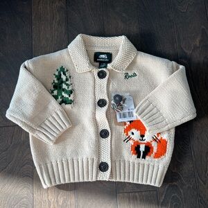Roots Baby Beige Knit Cardigan with Fox Design
